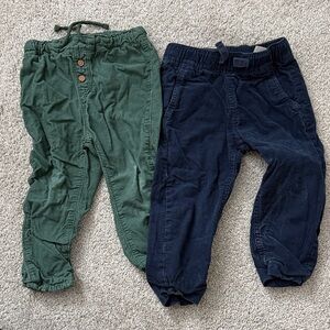 H&M lined Corduroy Pull-On Pants in Green and Navy
